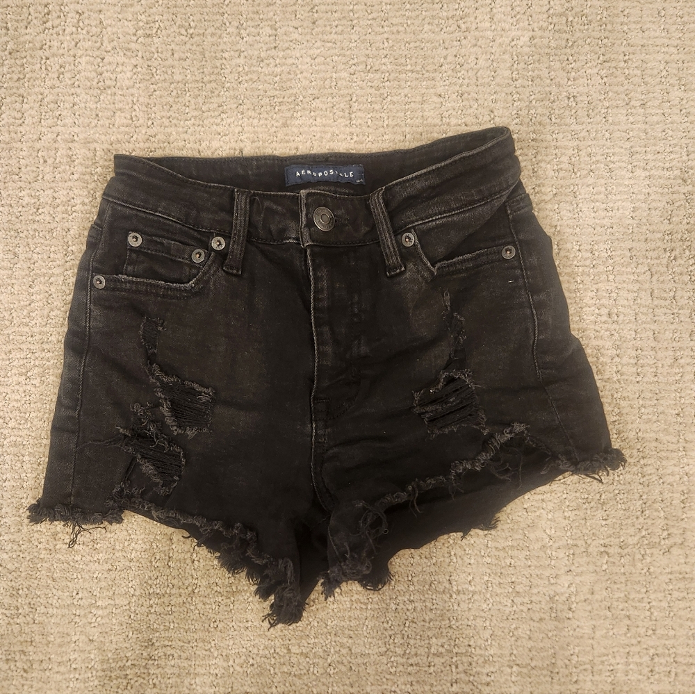 Aeropostale Charcoal Distressed Jean Shorts